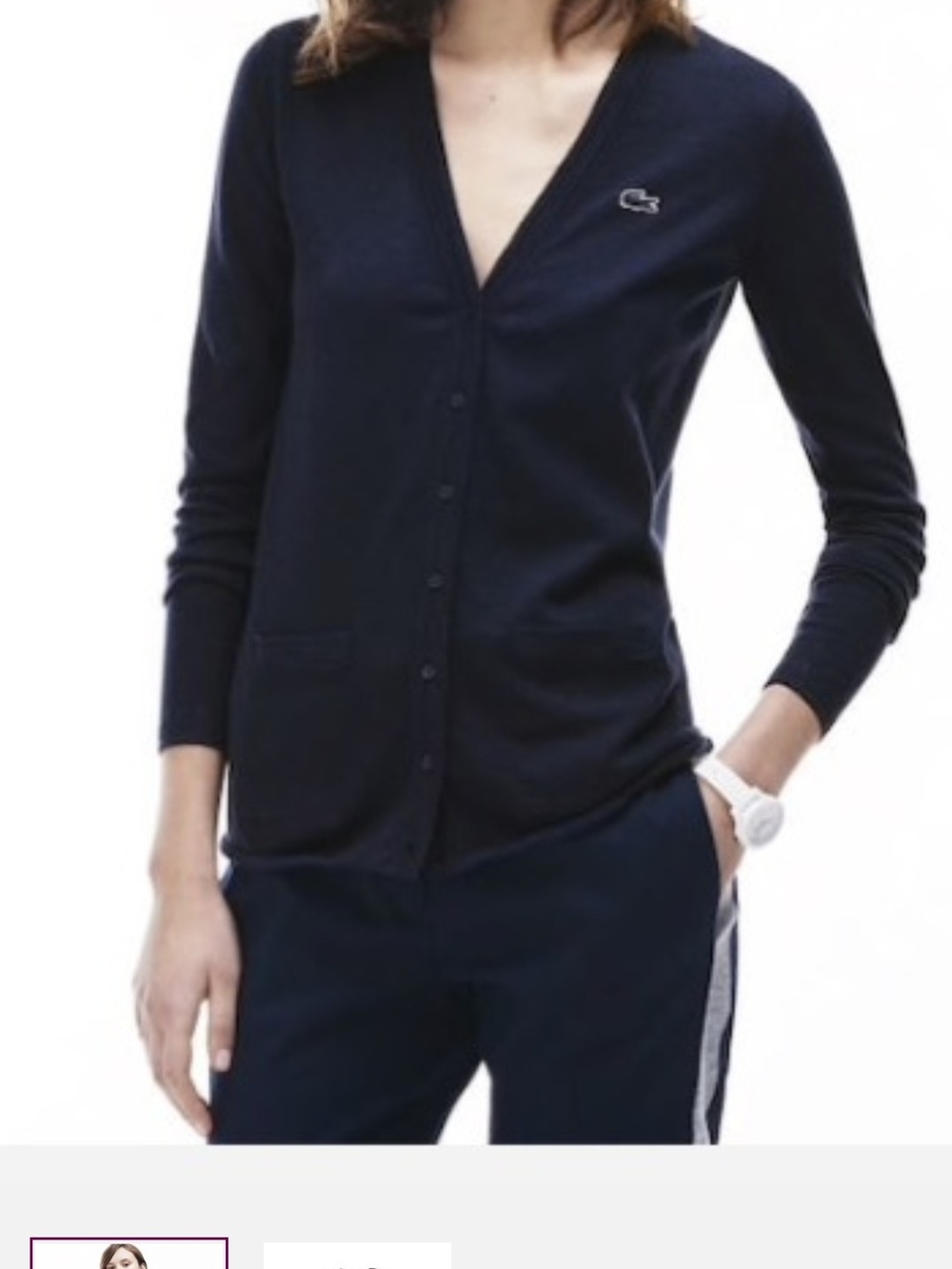 Lacoste Women's Black V-Neck Button Cardigan Sweater